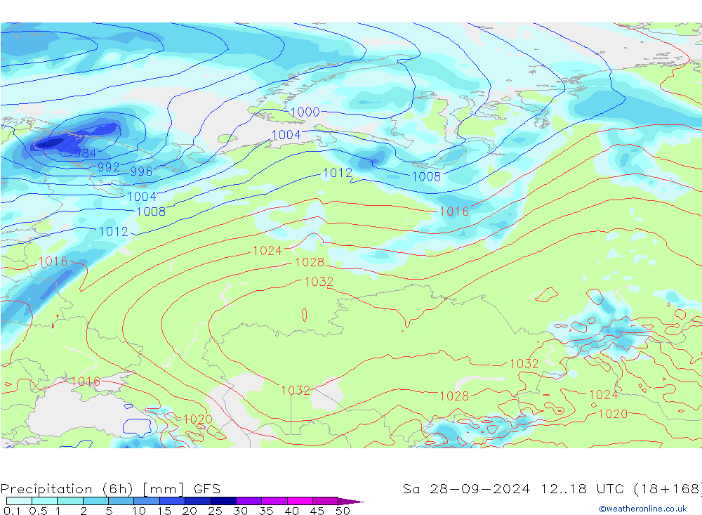 Totale neerslag (6h) GFS september 2024