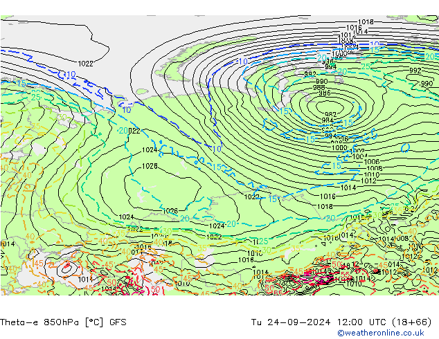 Theta-e 850hPa GFS Tu 24.09.2024 12 UTC