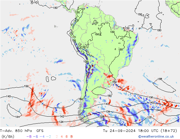 T-Adv. 850 hPa GFS Ter 24.09.2024 18 UTC