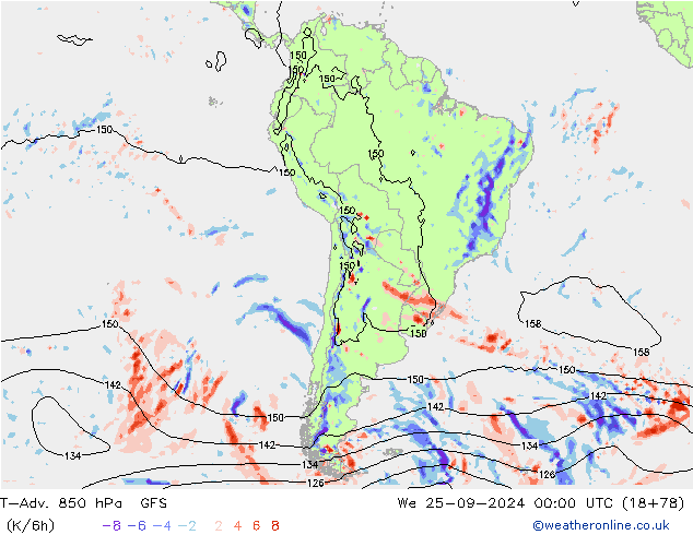T-Adv. 850 hPa GFS wo 25.09.2024 00 UTC