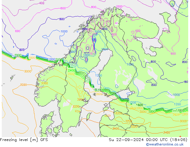 Freezing level GFS 星期日 22.09.2024 00 UTC