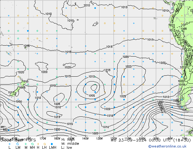 Cloud layer GFS Mo 23.09.2024 00 UTC