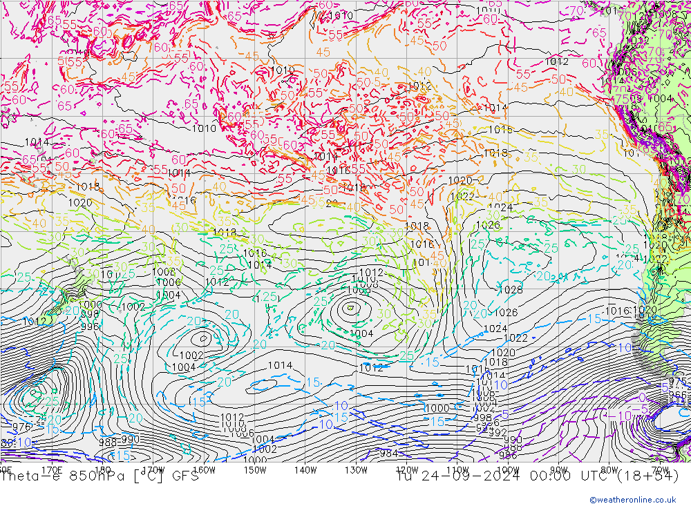 Theta-e 850hPa GFS Tu 24.09.2024 00 UTC