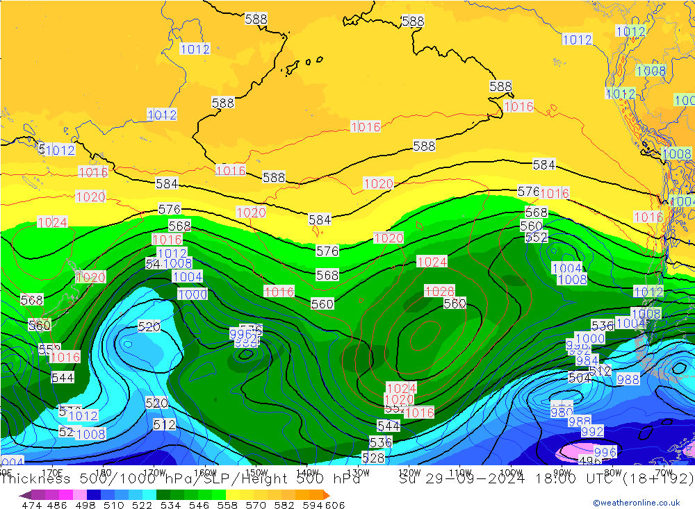 Thck 500-1000hPa GFS Su 29.09.2024 18 UTC