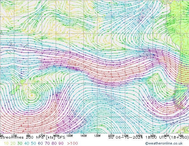 Rüzgar 200 hPa GFS Paz 06.10.2024 18 UTC