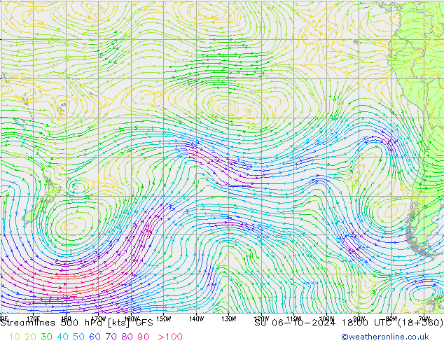 Rüzgar 500 hPa GFS Paz 06.10.2024 18 UTC