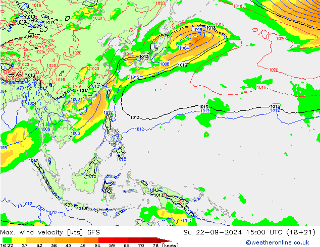 Max. wind velocity GFS Вс 22.09.2024 15 UTC