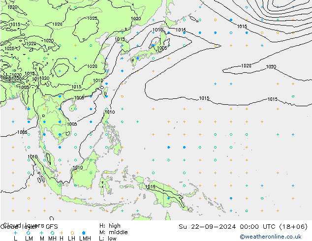 Wolkenschichten GFS So 22.09.2024 00 UTC