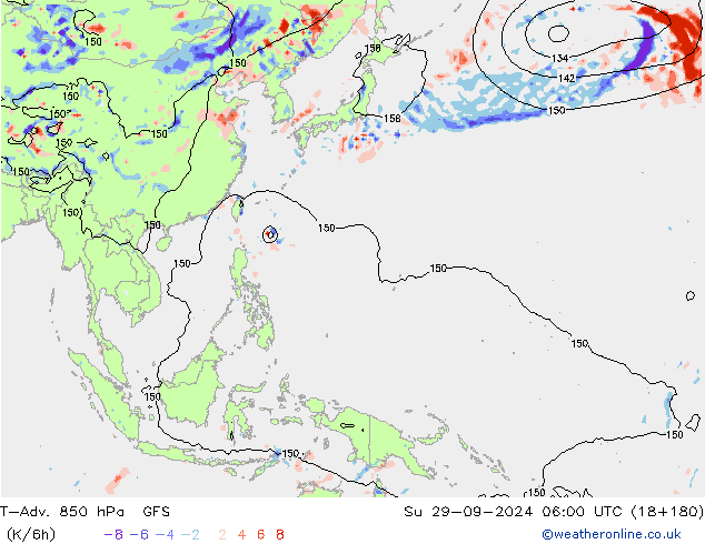 T-Adv. 850 hPa GFS dom 29.09.2024 06 UTC