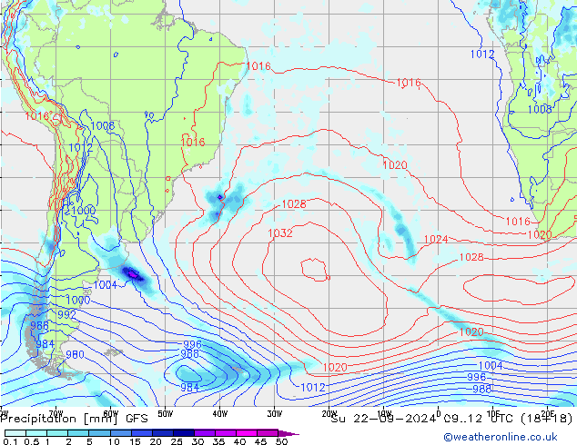 Precipitation GFS Su 22.09.2024 12 UTC