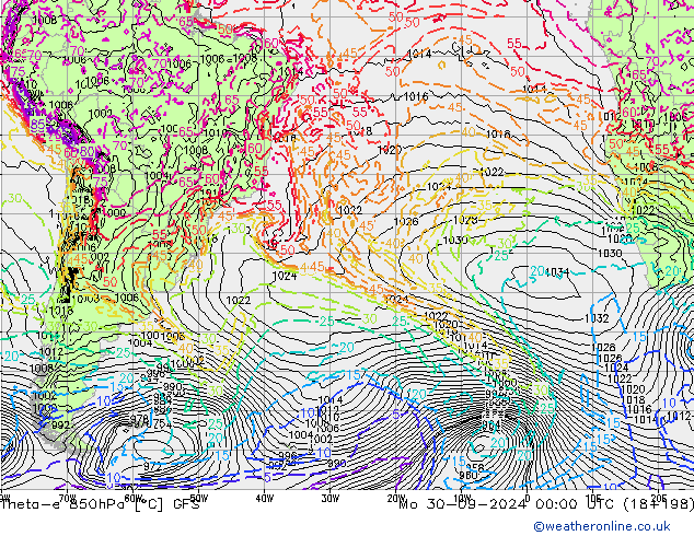 Theta-e 850hPa GFS Po 30.09.2024 00 UTC