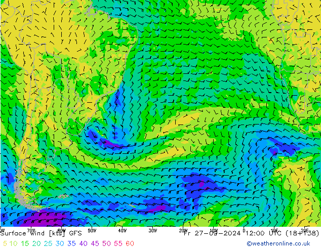 Surface wind GFS Pá 27.09.2024 12 UTC