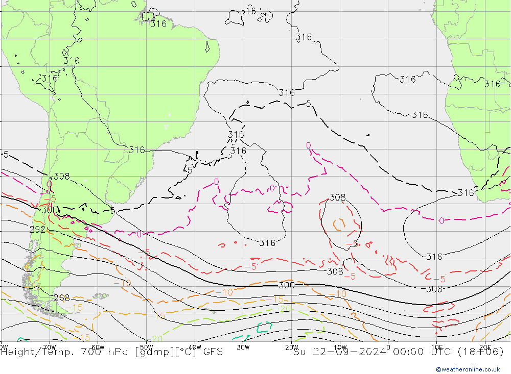 Height/Temp. 700 hPa GFS Su 22.09.2024 00 UTC