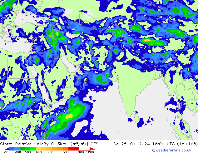 Storm Relative Helicity GFS So 28.09.2024 18 UTC