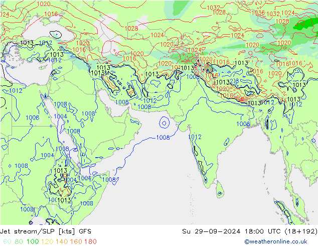 高速氣流/地面气压 GFS 星期日 29.09.2024 18 UTC