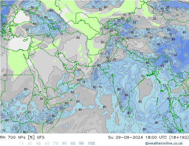 RH 700 hPa GFS 星期日 29.09.2024 18 UTC