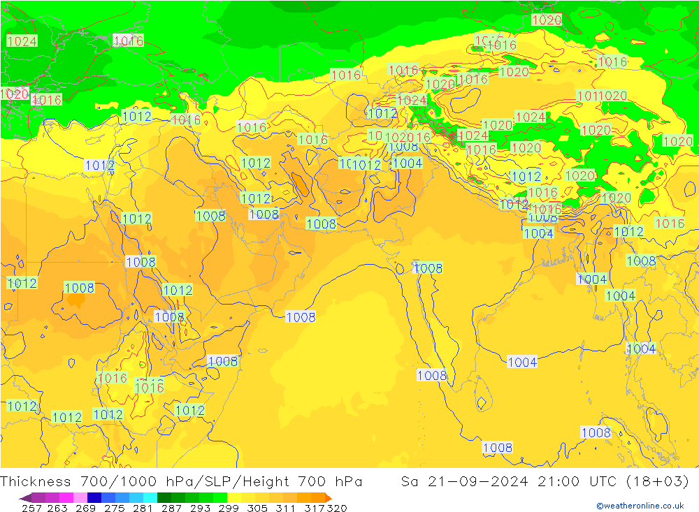 Thck 700-1000 hPa GFS 九月 2024