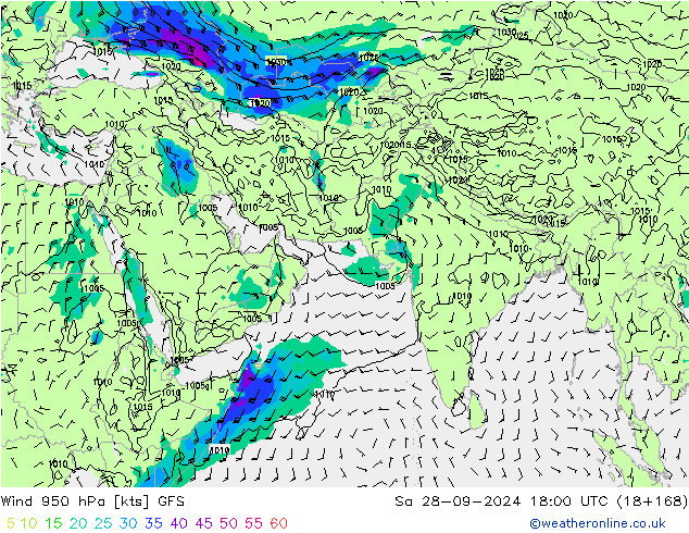 Wind 950 hPa GFS So 28.09.2024 18 UTC