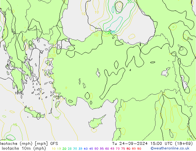 Isotachen (mph) GFS Di 24.09.2024 15 UTC