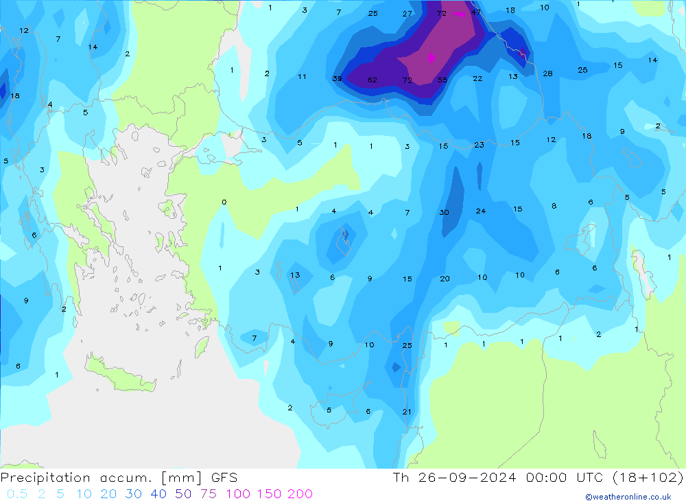 Precipitation accum. GFS gio 26.09.2024 00 UTC