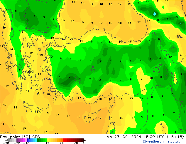 Dew point GFS Mo 23.09.2024 18 UTC