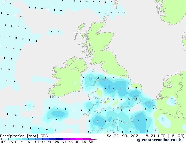 Srážky GFS So 21.09.2024 21 UTC