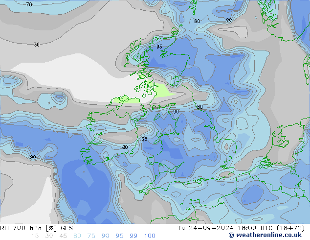 RH 700 hPa GFS mar 24.09.2024 18 UTC