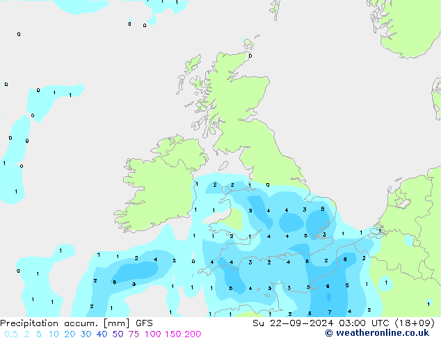 Precipitation accum. GFS Su 22.09.2024 03 UTC