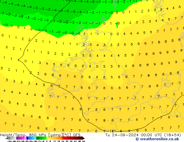 Z500/Rain (+SLP)/Z850 GFS Ter 24.09.2024 00 UTC