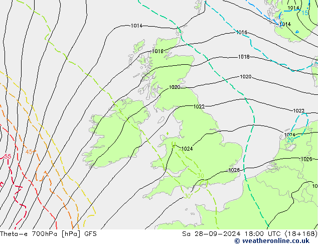 Theta-e 700hPa GFS Sa 28.09.2024 18 UTC