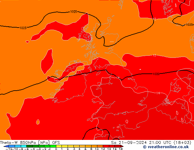 Theta-W 850hPa GFS Sa 21.09.2024 21 UTC