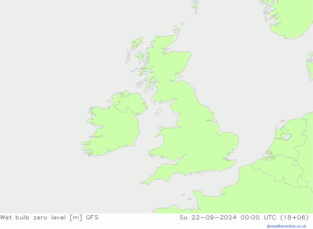 Wet bulb zero level GFS 星期日 22.09.2024 00 UTC