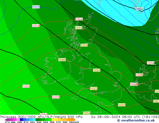 Thck 500-1000гПа GFS сб 28.09.2024 06 UTC