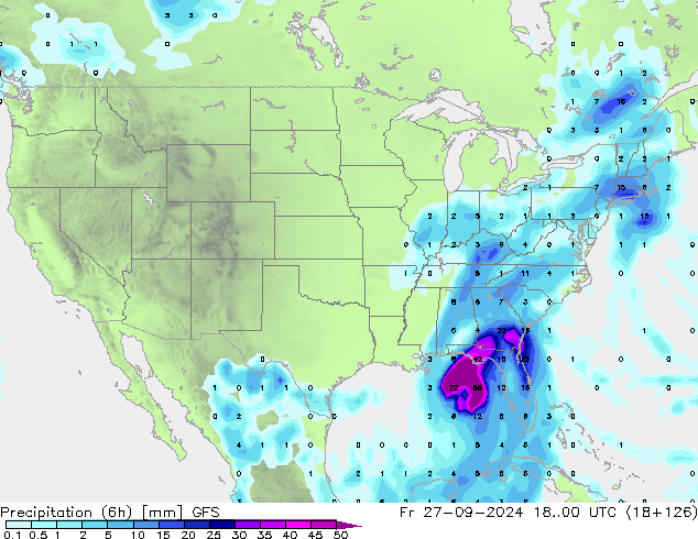 Totale neerslag (6h) GFS vr 27.09.2024 00 UTC