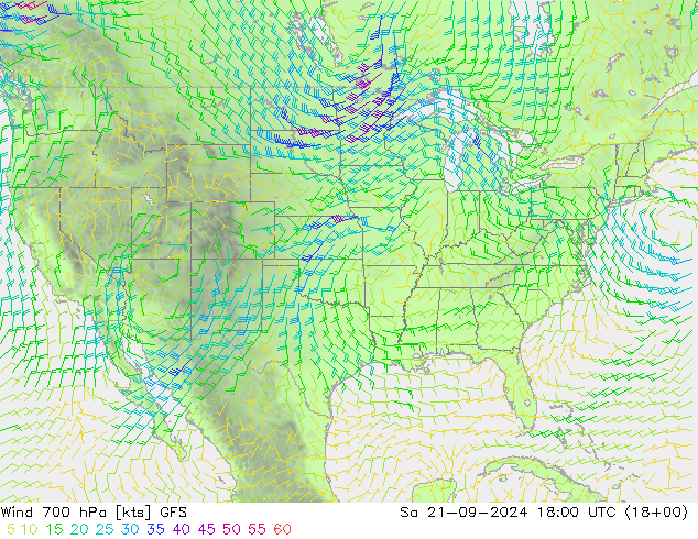 Wind 700 hPa GFS Sa 21.09.2024 18 UTC