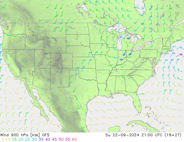 Wind 900 hPa GFS Su 22.09.2024 21 UTC