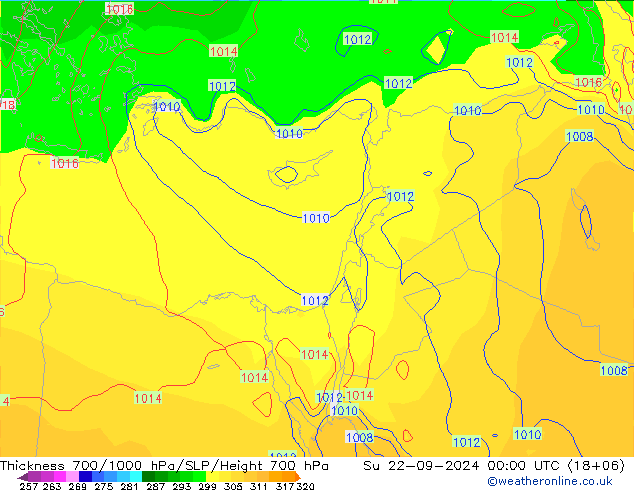 Thck 700-1000 hPa GFS Su 22.09.2024 00 UTC