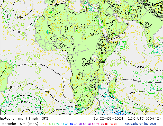 Isotachs (mph) GFS Ne 22.09.2024 12 UTC