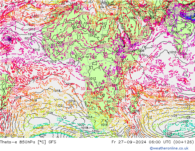 Theta-e 850hPa GFS vr 27.09.2024 06 UTC