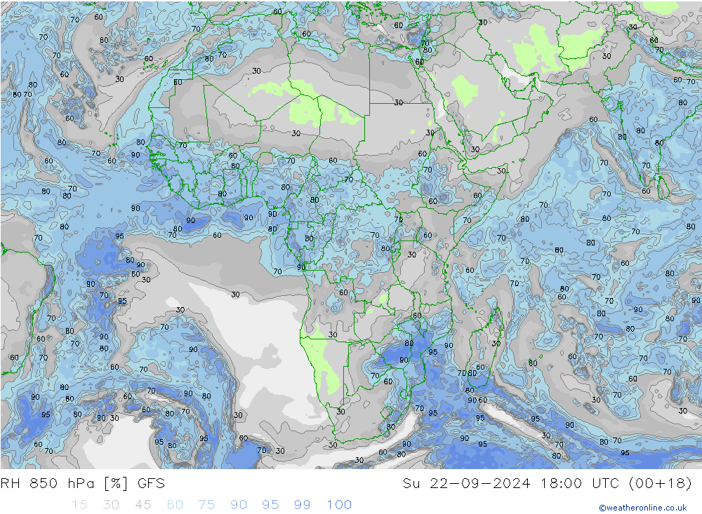 RV 850 hPa GFS zo 22.09.2024 18 UTC