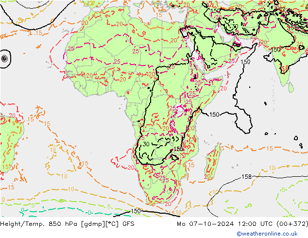 Height/Temp. 850 hPa GFS Mo 07.10.2024 12 UTC