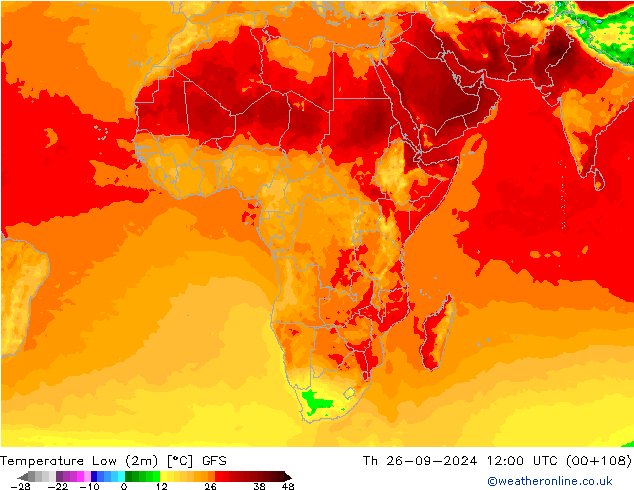 Temperature Low (2m) GFS Th 26.09.2024 12 UTC