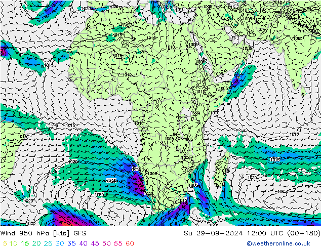 Wind 950 hPa GFS Su 29.09.2024 12 UTC