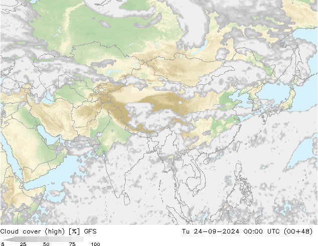 Cloud cover (high) GFS Tu 24.09.2024 00 UTC