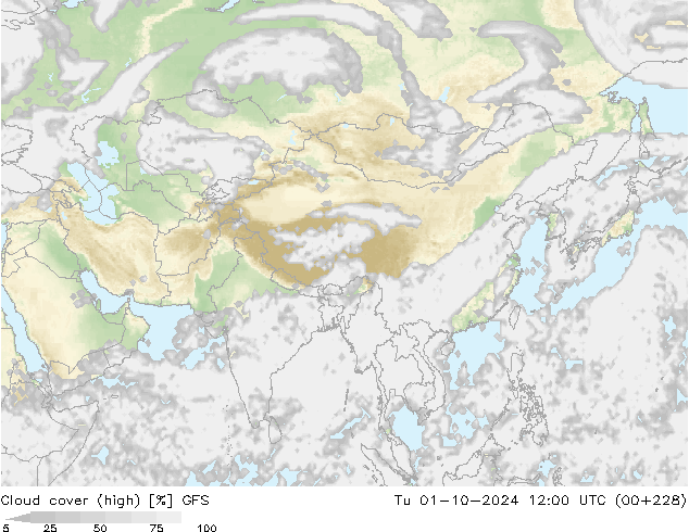 Cloud cover (high) GFS Tu 01.10.2024 12 UTC