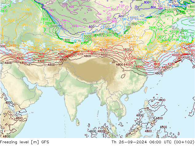 Freezing level GFS Čt 26.09.2024 06 UTC