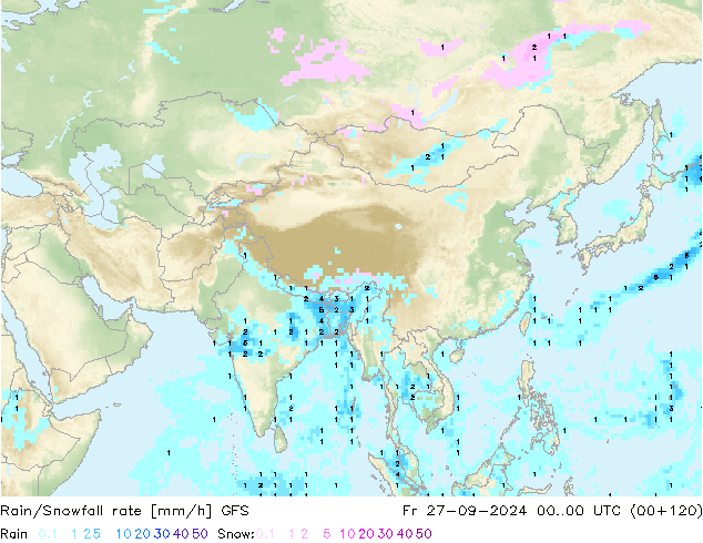 Rain/Snowfall rate GFS Fr 27.09.2024 00 UTC