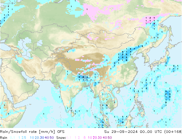 Rain/Snowfall rate GFS Вс 29.09.2024 00 UTC