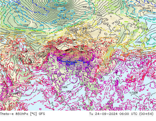 Theta-e 850hPa GFS di 24.09.2024 06 UTC