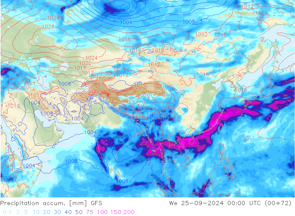 Precipitation accum. GFS ср 25.09.2024 00 UTC